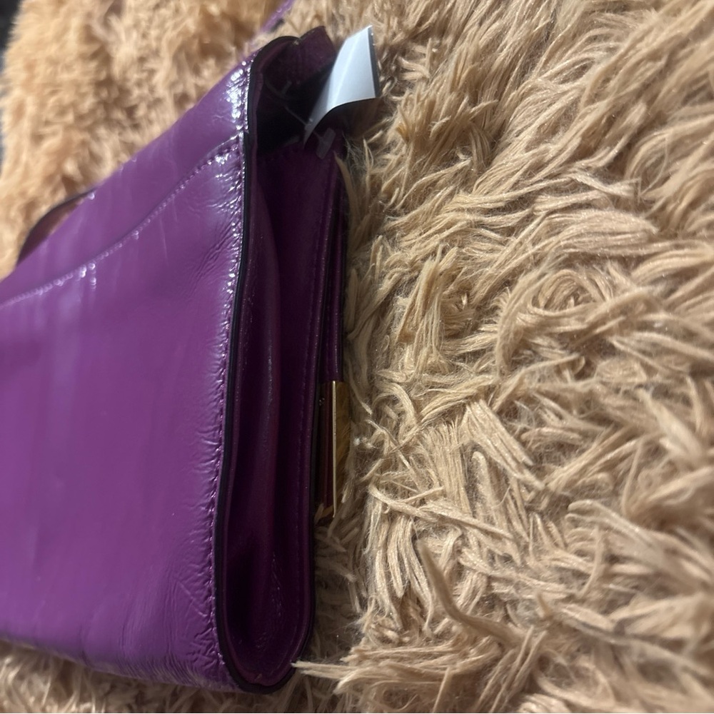 Michael Kors Purple Leather Fold-Over Wristlet Clutch with Metal Corner Accents - Picture 4 of 15